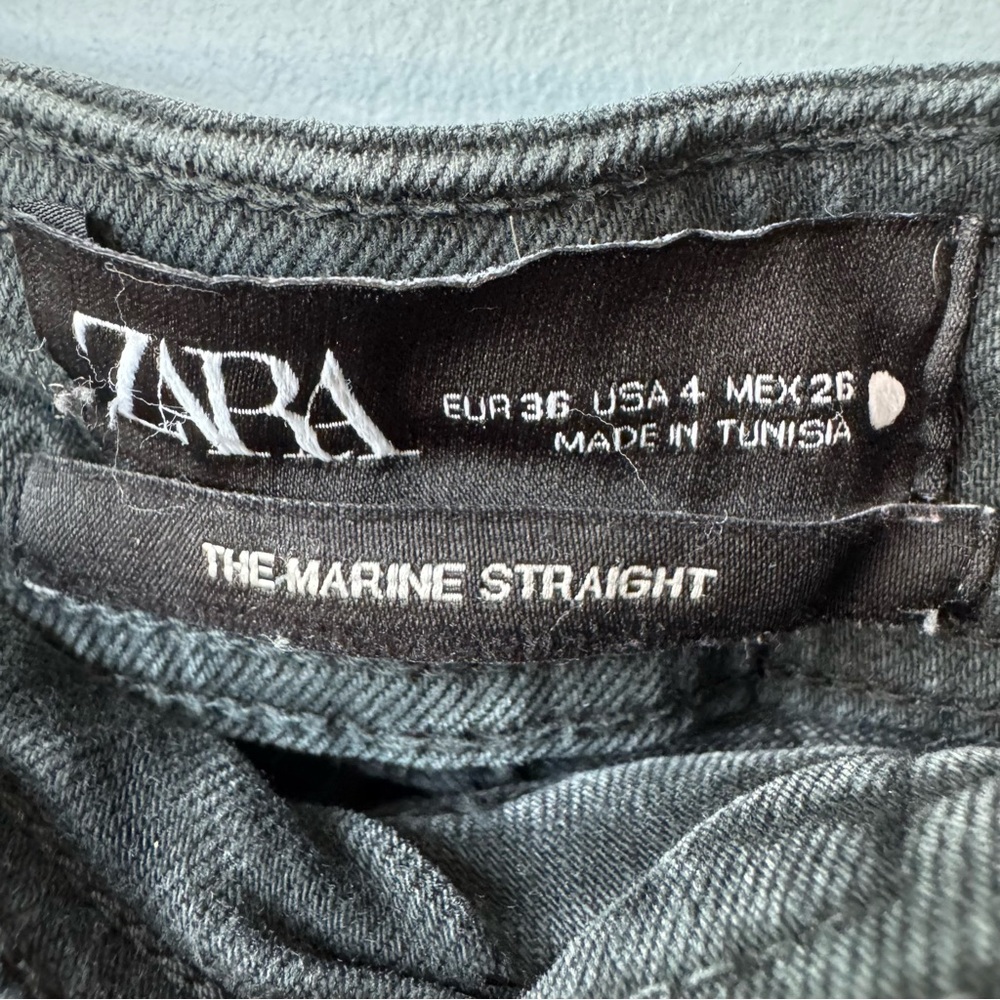 ZARA The Marine Straight Hi Rise Wide Leg Raw Hem Jeans Faded Black. Women’s 4 - Picture 3 of 12